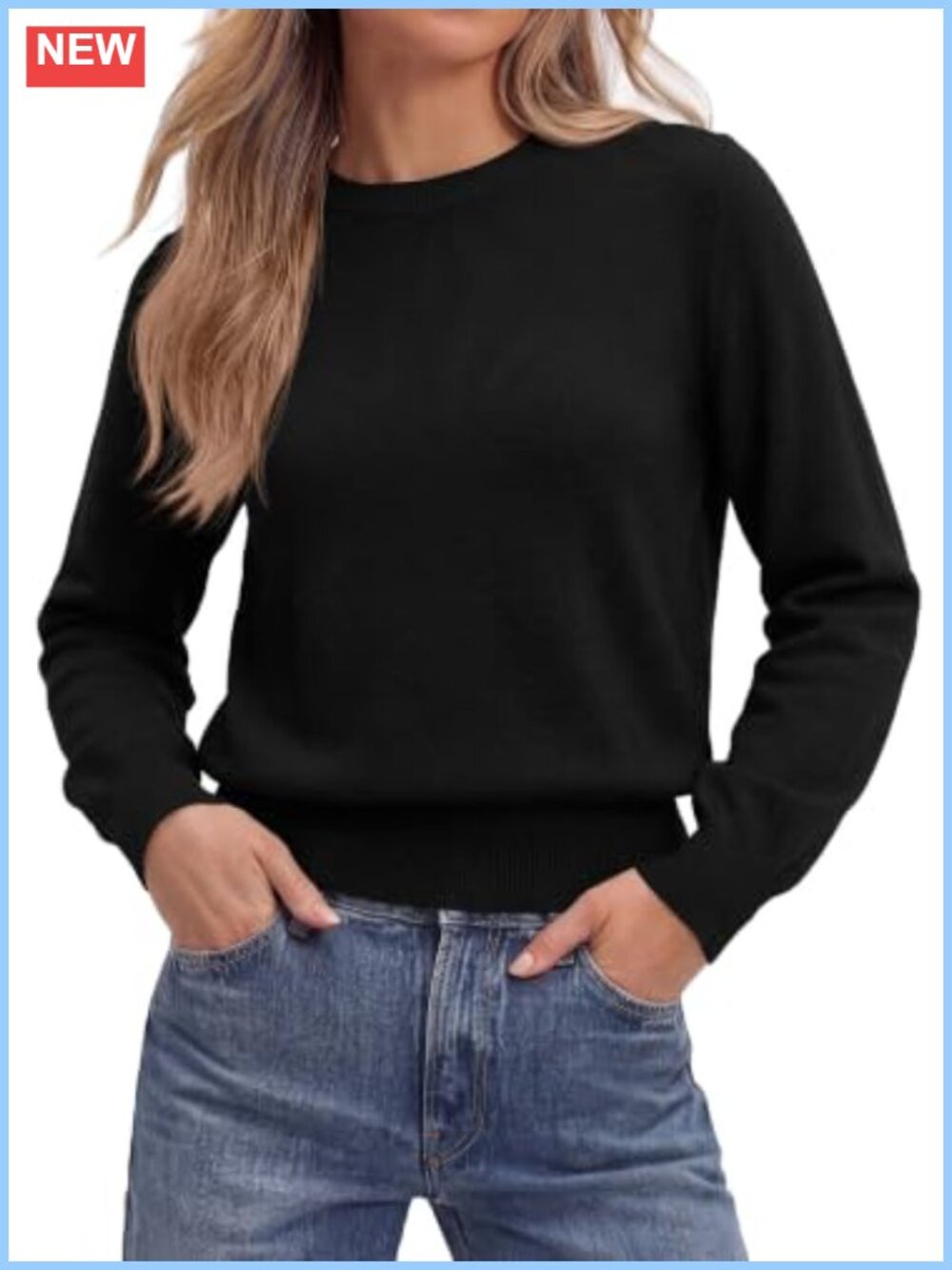 Cropped Crewneck Long Sleeve Pullover Sweater Ribbed Knit